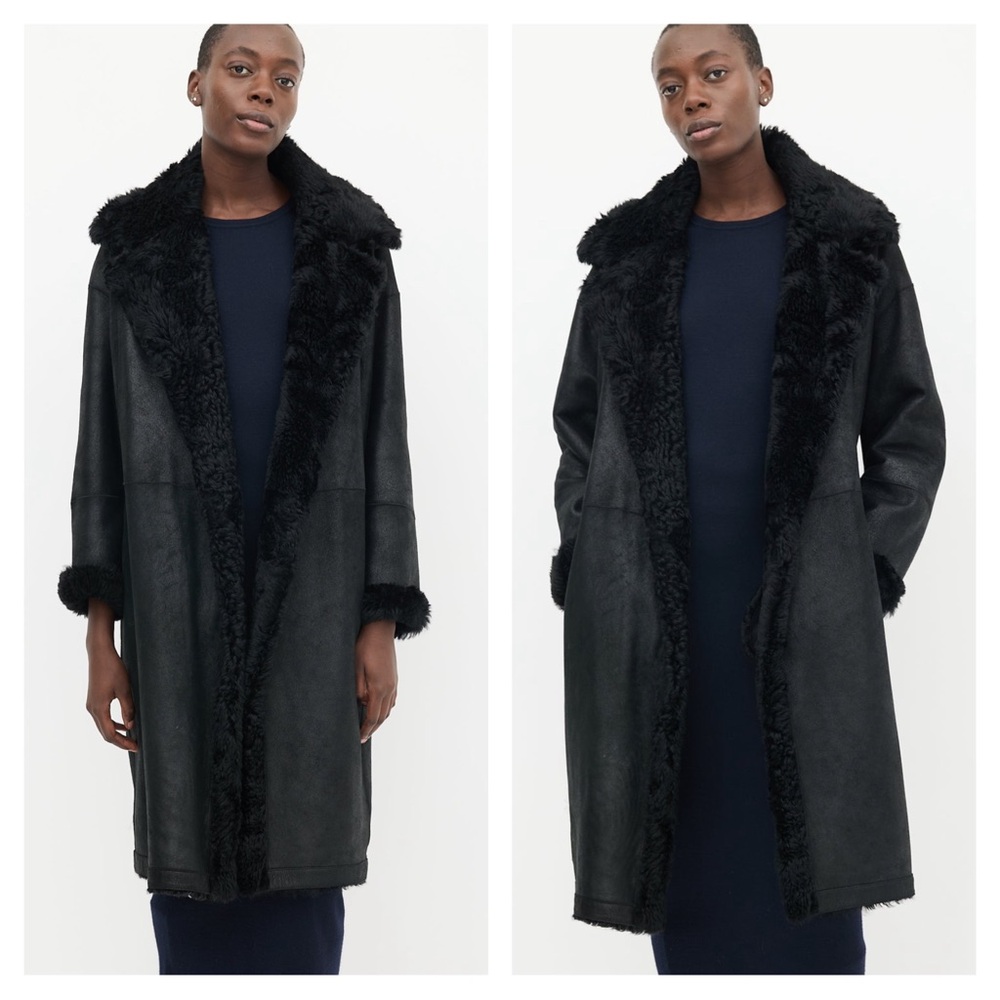 NEW Vince shearling/lamb leather mid length coat